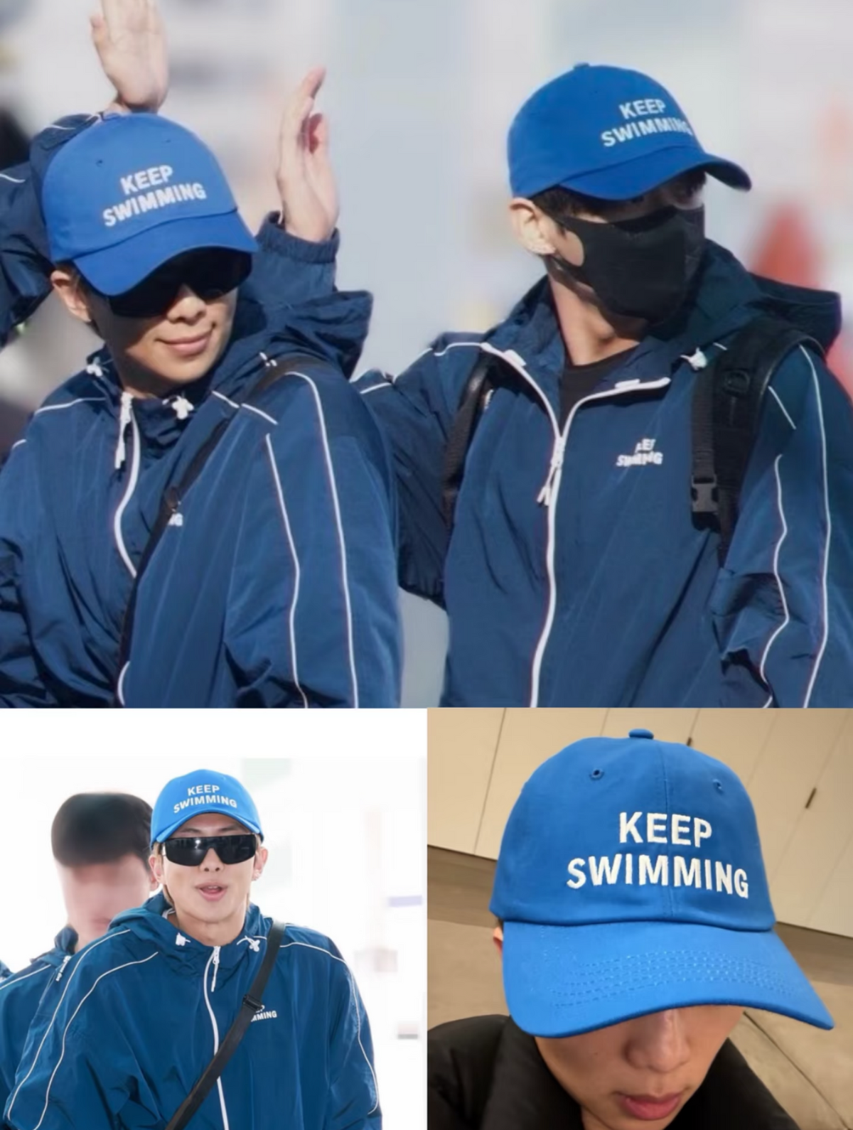 Aesthetic Blue "Keep Swimming" Embroidered Baseball Cap | Fanmade Kpop Adjustable Dad Hat