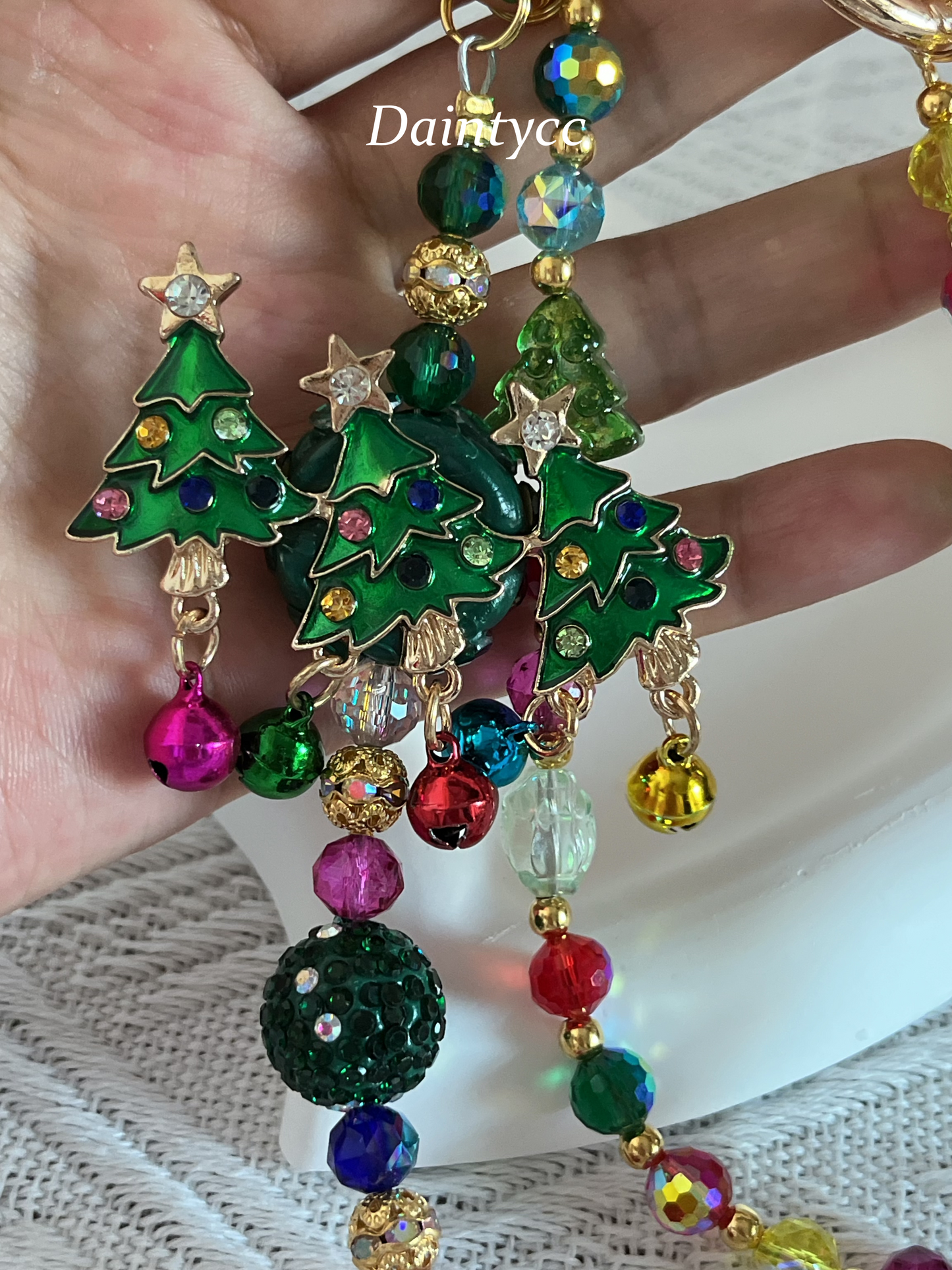 Christmas tree Colorful little bells Luxurious bag charm phone chain double chain