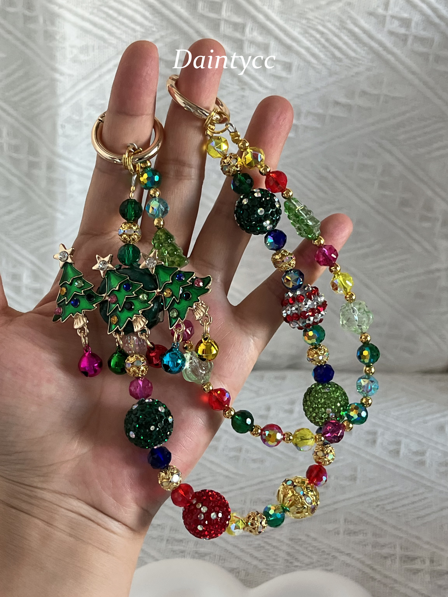 Christmas tree Colorful little bells Luxurious bag charm phone chain double chain