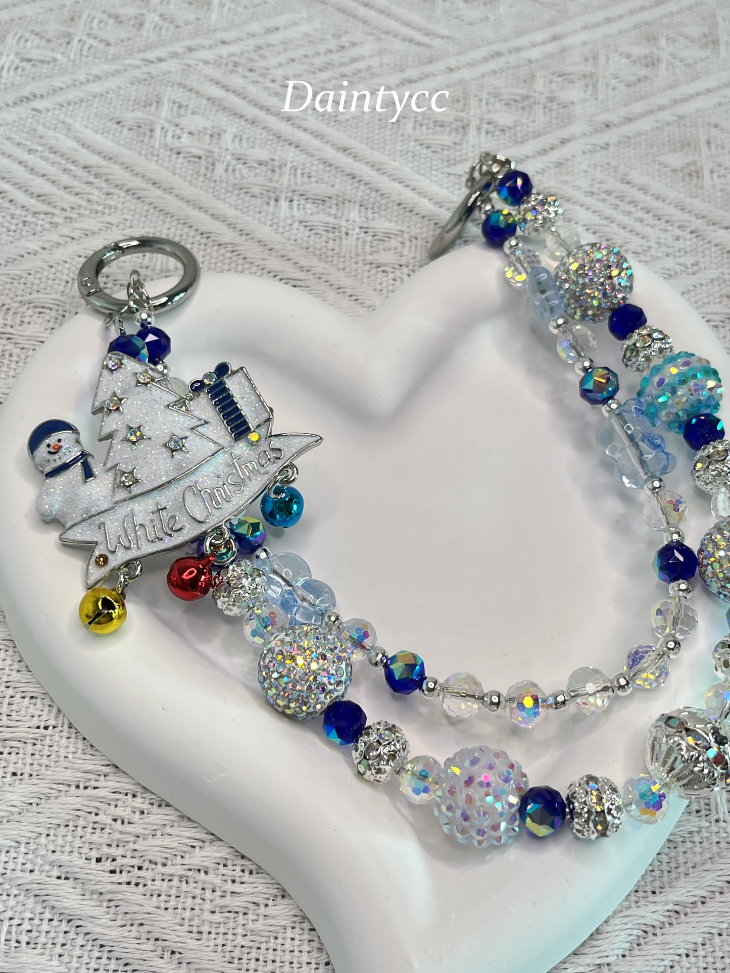 White Christmas snowman Luxurious bag charm phone chain double chain key chain
