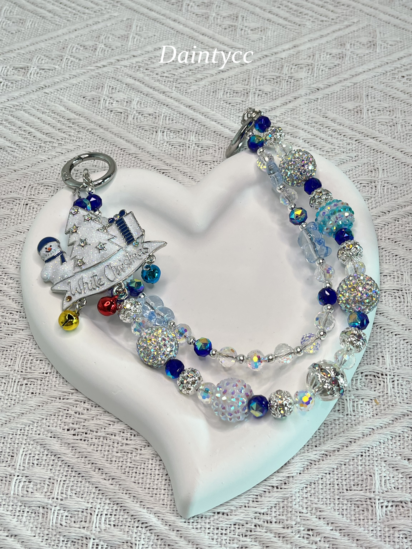 White Christmas snowman Luxurious bag charm phone chain double chain key chain