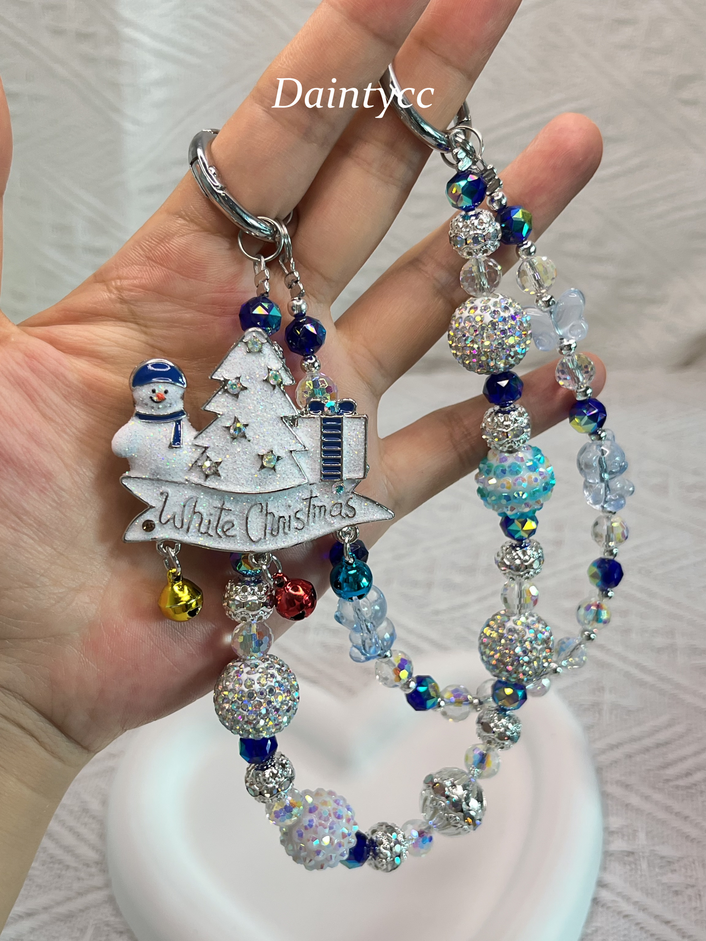 White Christmas snowman Luxurious bag charm phone chain double chain key chain