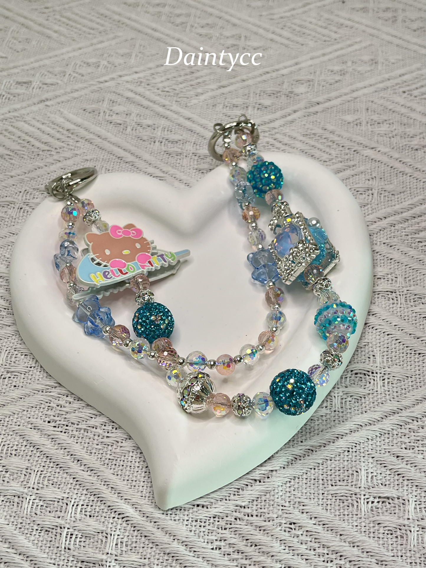 Blue crystal Kitty luxurious bag charm phone chain double chain key chain