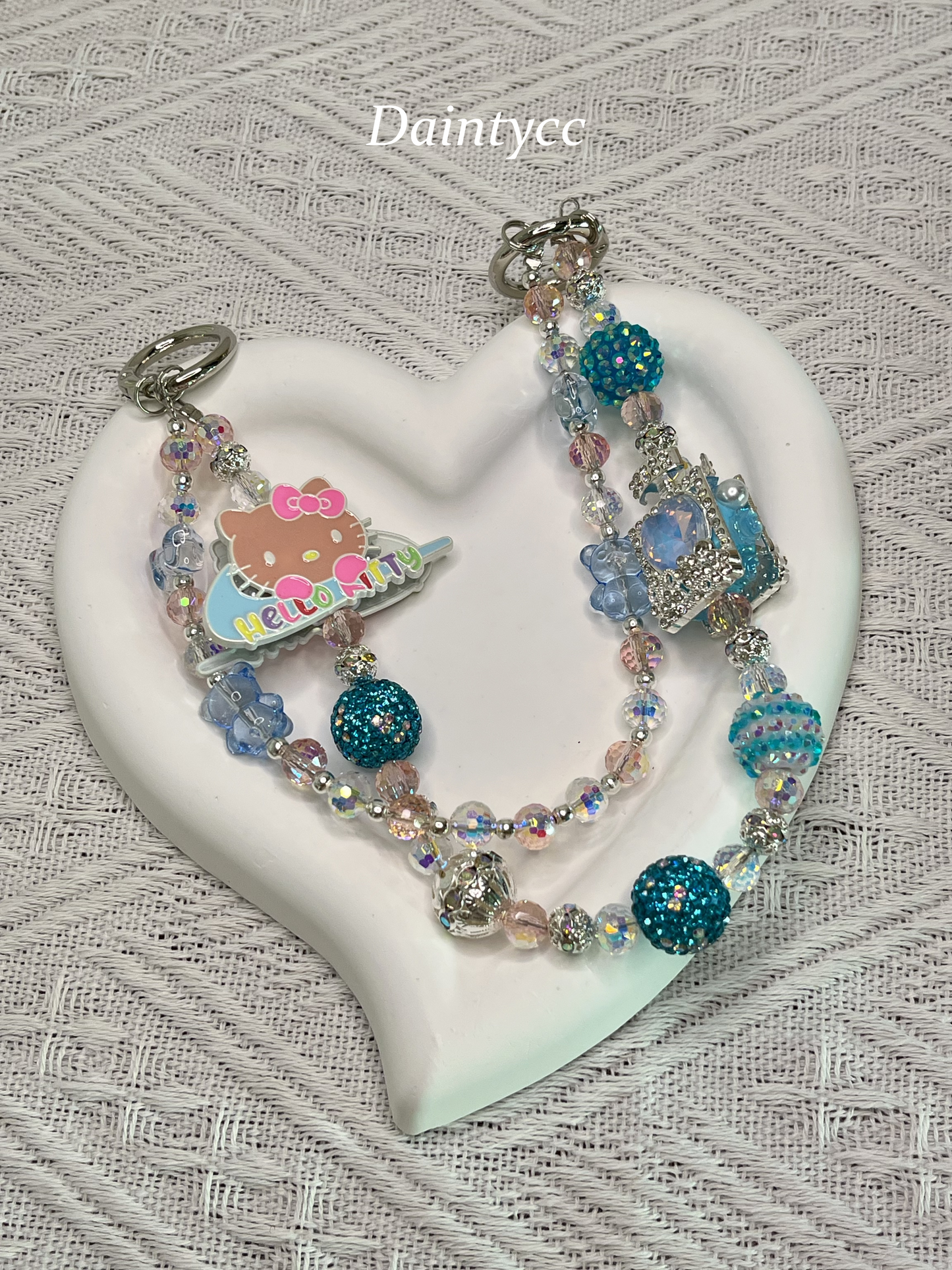 Blue crystal Kitty luxurious bag charm phone chain double chain key chain