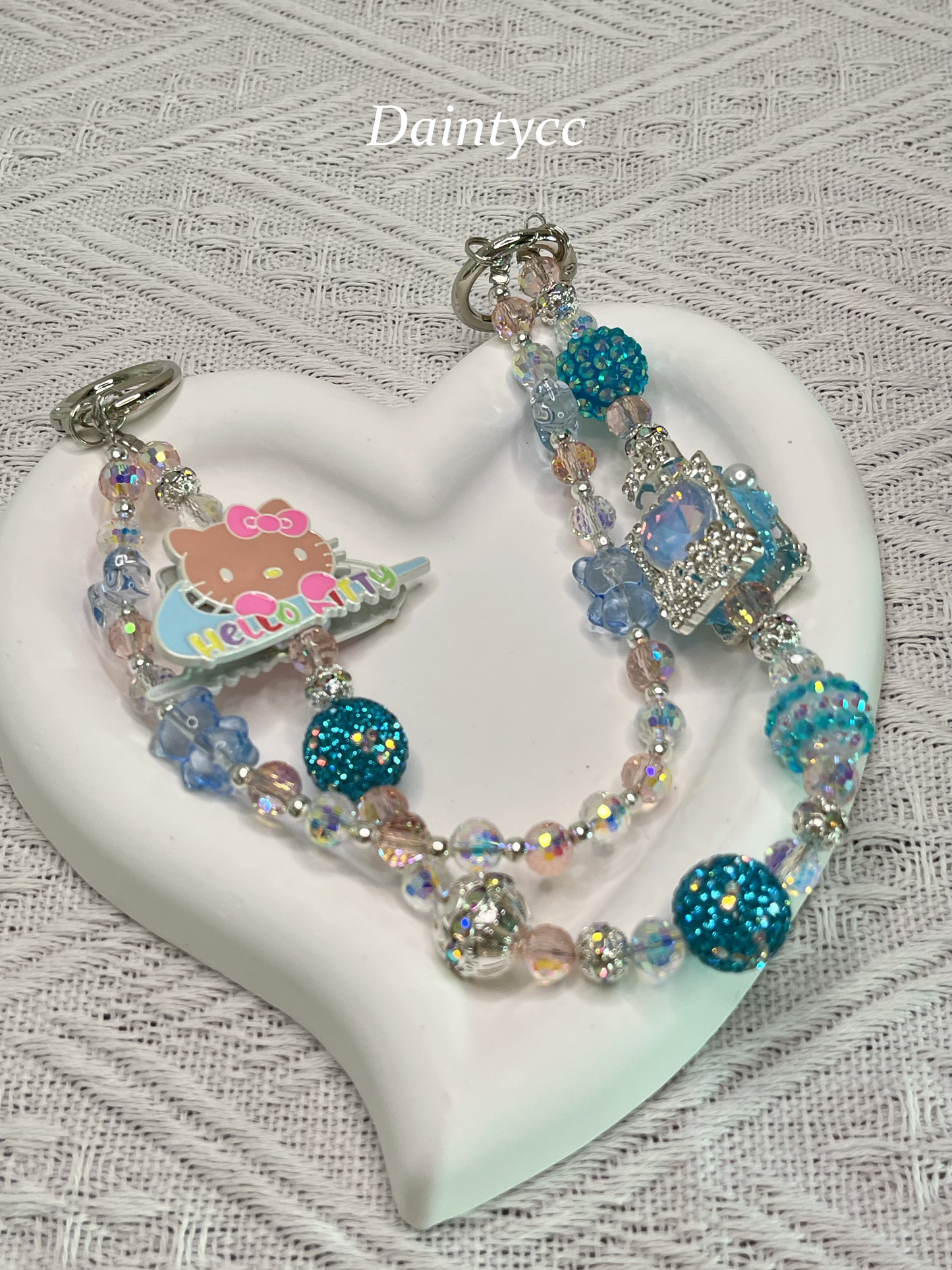 Blue crystal Kitty luxurious bag charm phone chain double chain key chain