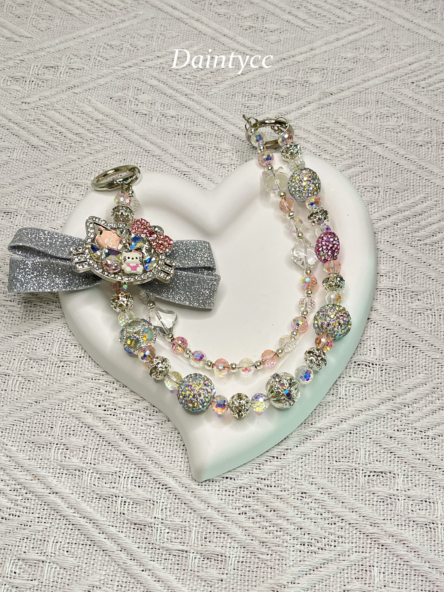 Kitty oversized bow luxurious bag charm phone chain double chain key chain