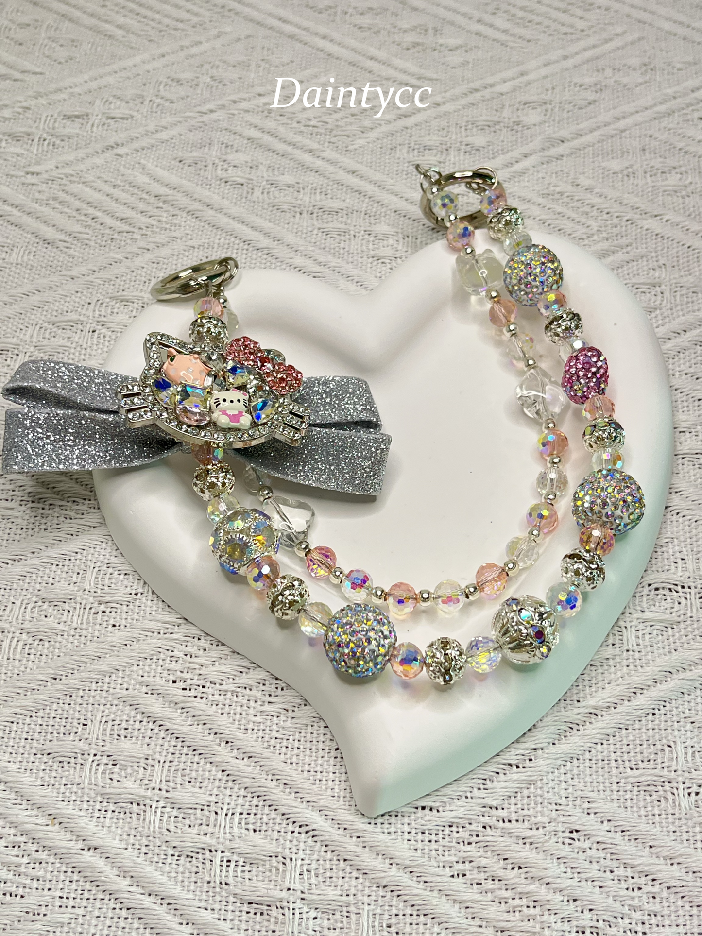 Kitty oversized bow luxurious bag charm phone chain double chain key chain