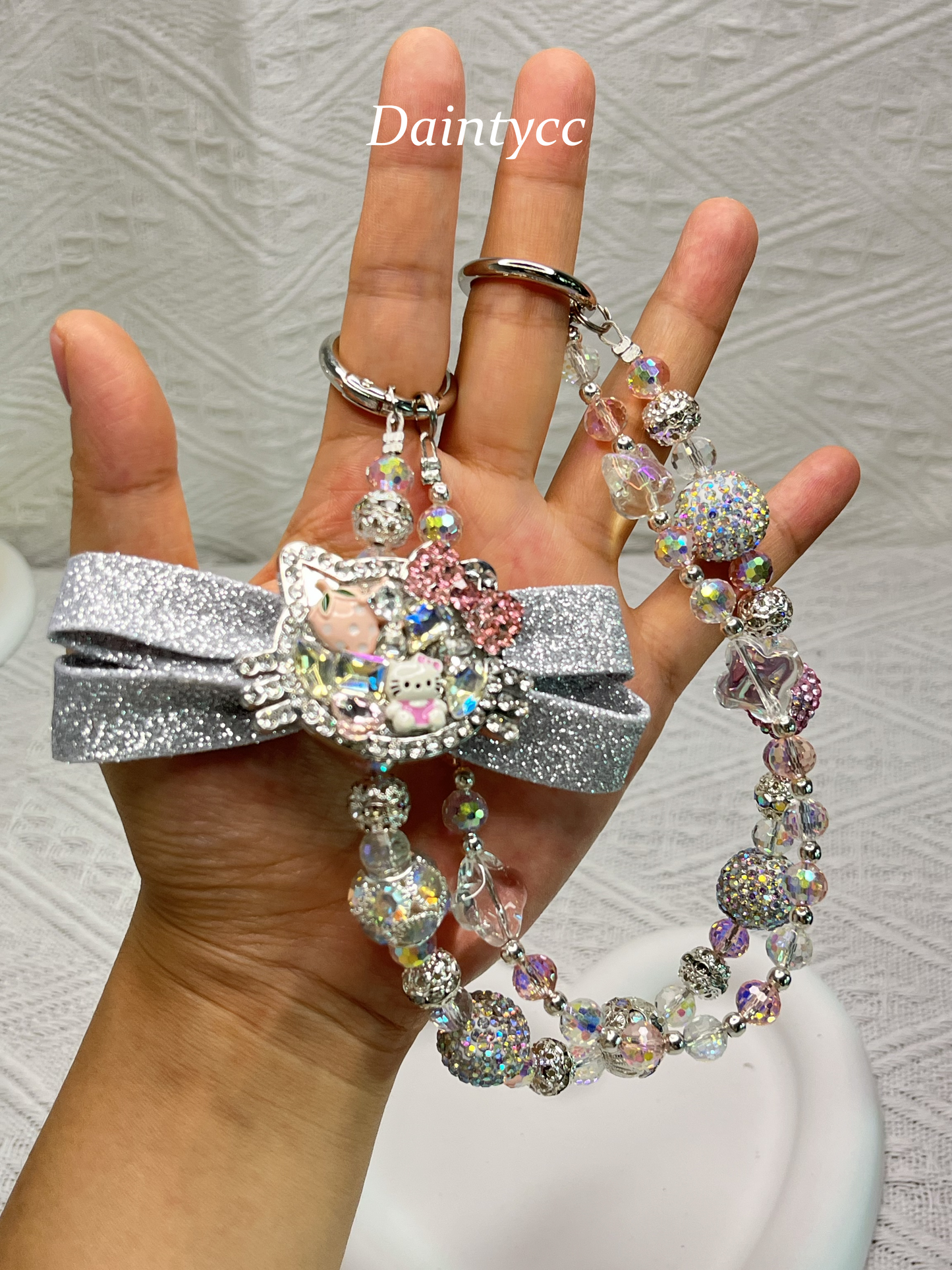 Kitty oversized bow luxurious bag charm phone chain double chain key chain