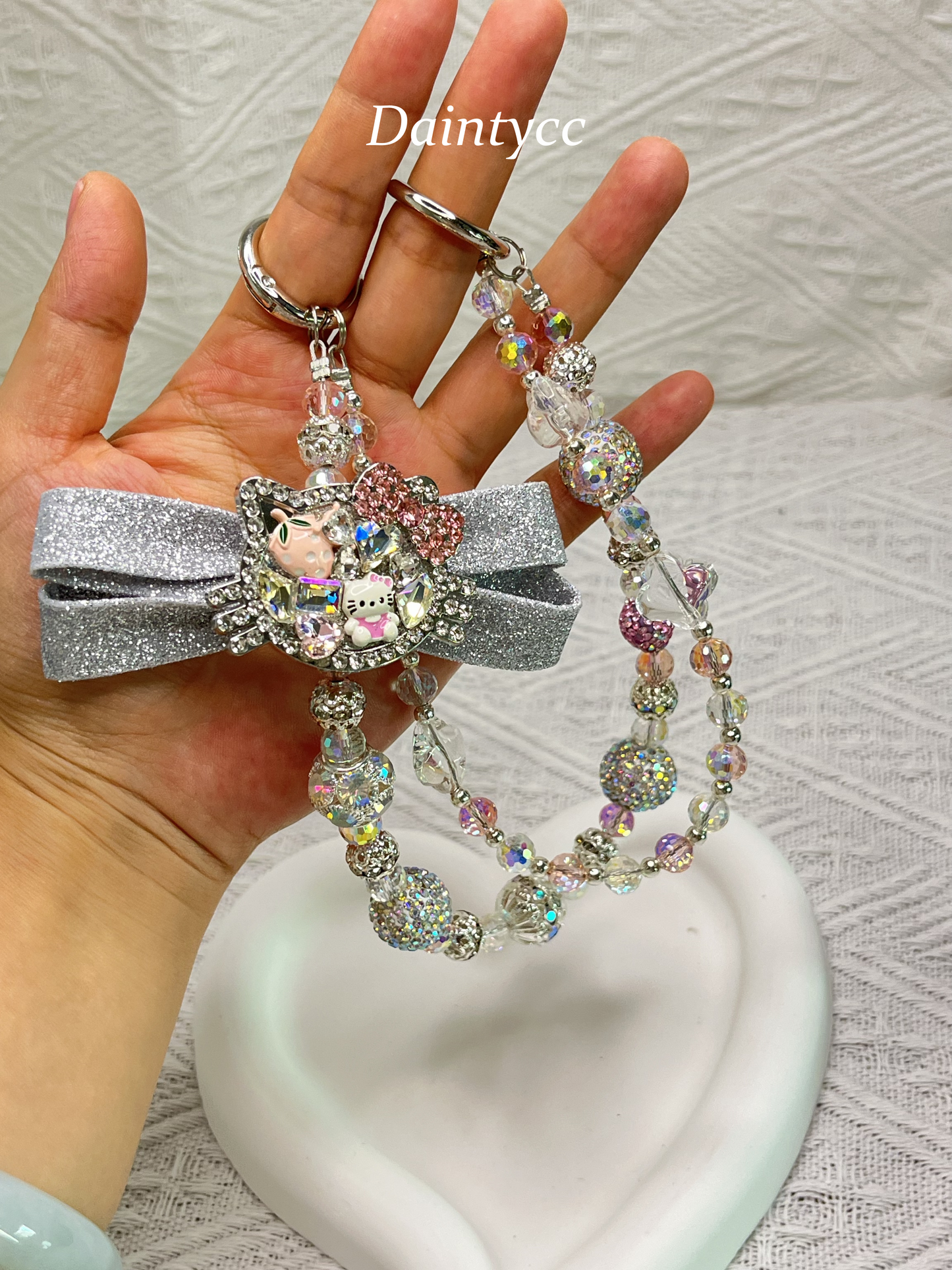 Kitty oversized bow luxurious bag charm phone chain double chain key chain