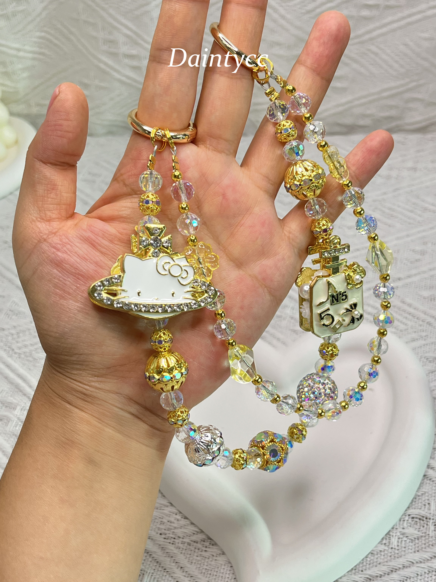 Golden Kitty luxurious bag charm phone chain double chain key chain