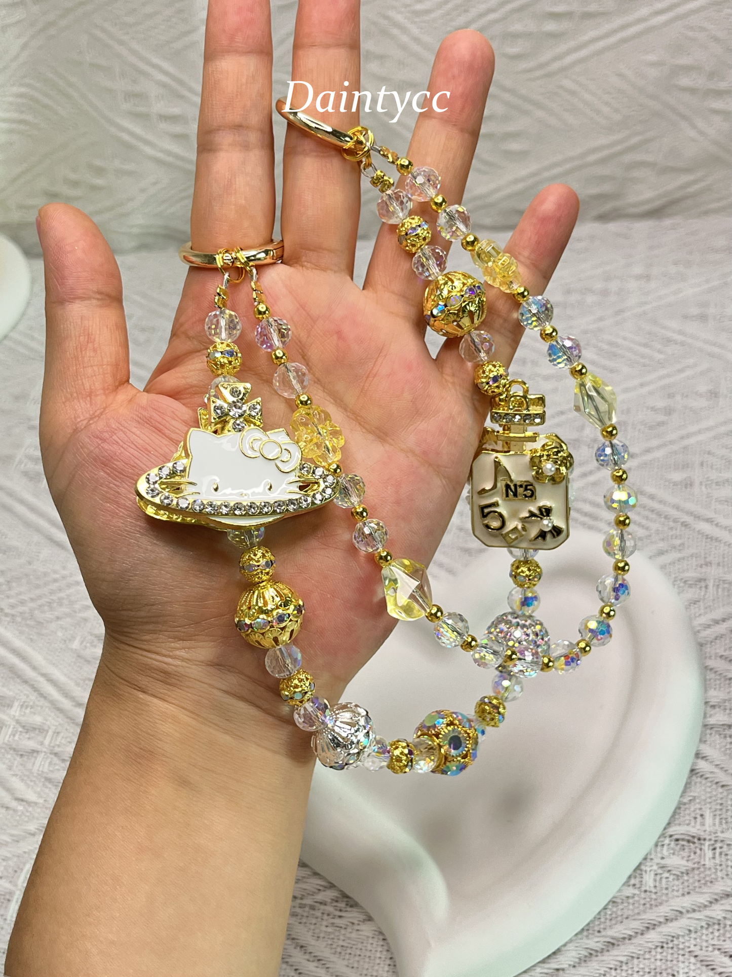 Golden Kitty luxurious bag charm phone chain double chain key chain