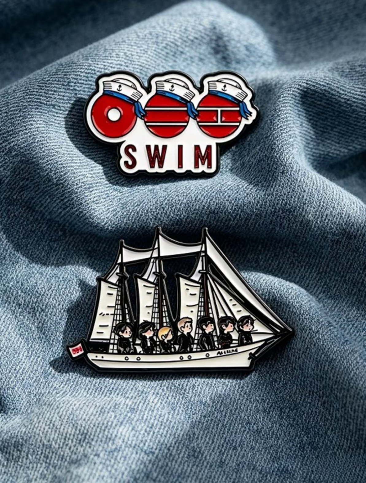 Kpop Merch ARIRANG 'SWIM' Enamel Pins | OT7 Sailboat & Sailor Logo Pin | Fanmade Kpop Gift & Accessory for ARMY