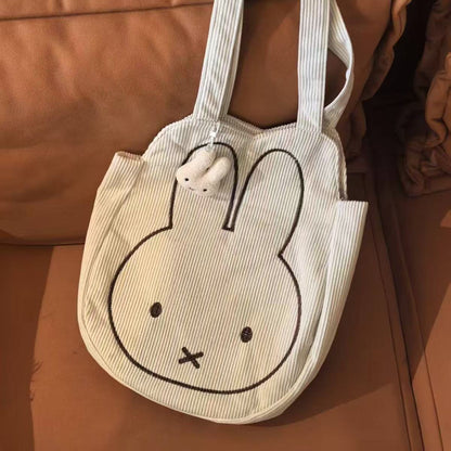 Corduroy Bunny Print Tote Bag | Casual Shoulder Bag for Everyday Use