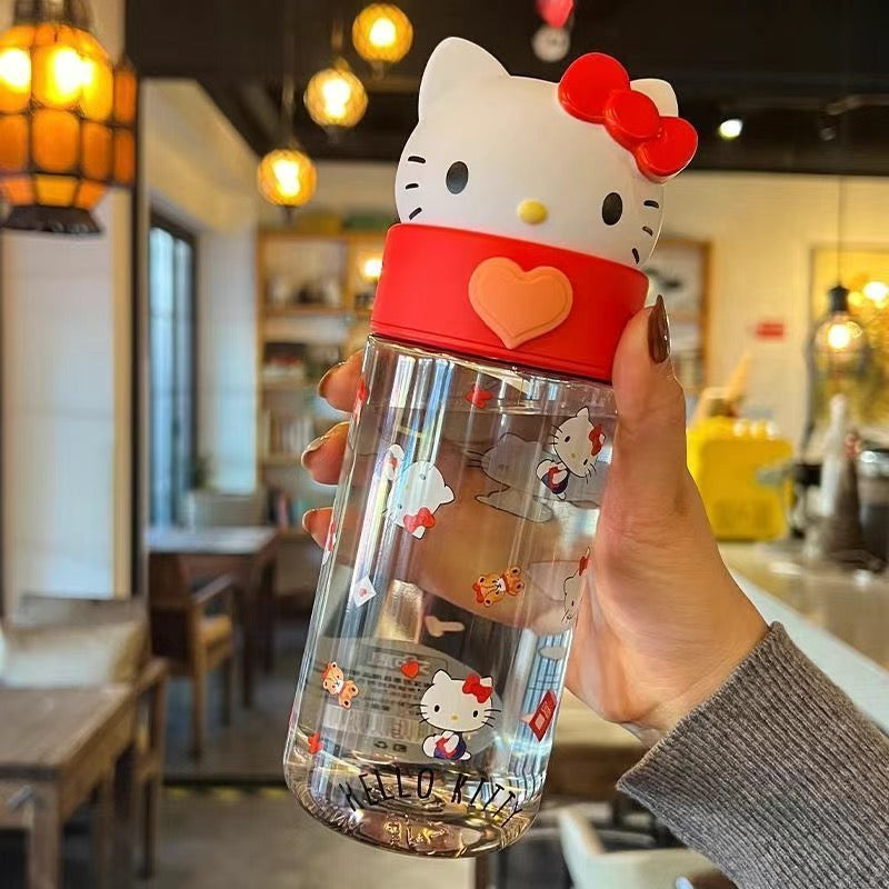 Character 3D Lid Water Bottle | Cute Cartoon Transparent Water Bottle