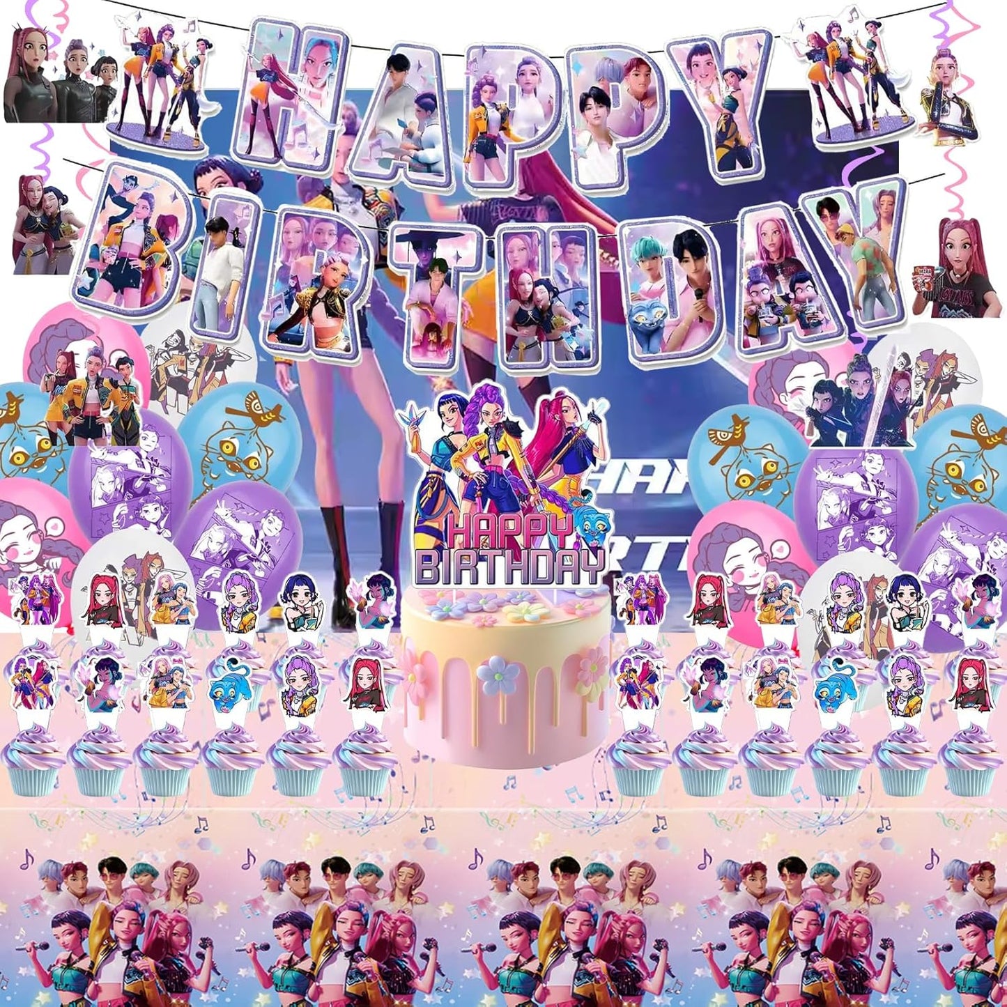 For Kpop Demon Hunters Party Supplies for Boys Girls Hunters Theme Party