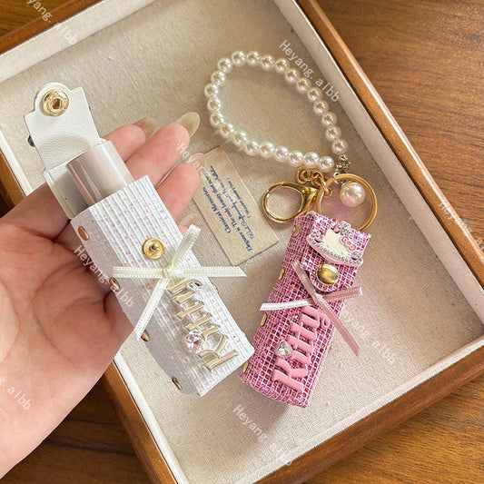 Hello Kitt.y Bling Mini Lipstick Bag with Pearl Chain Keychain