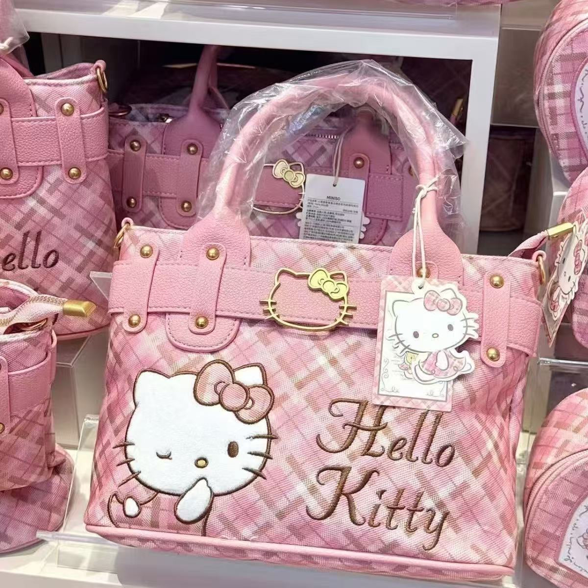 Hello Kitt.y Pink Plaid Tote Bag – Cute & Stylish Handbag for Daily Use