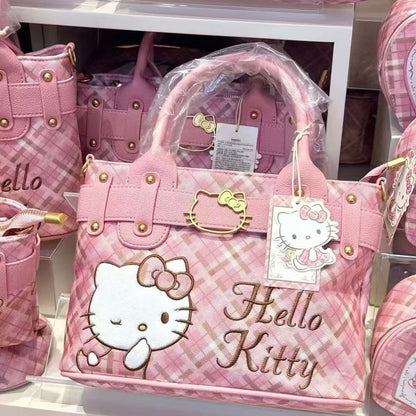 Hello Kitt.y Pink Plaid Tote Bag – Cute & Stylish Handbag for Daily Use