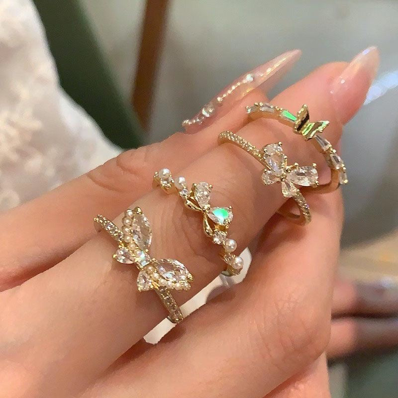 Exquisite butterfly Zircon ring four-piece set