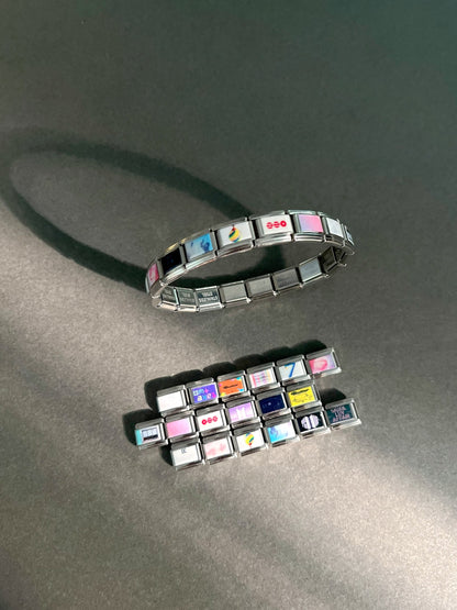 Purple Ocean ARMY Italian Charm Bracelet - 18 Links Stainless Steel K-Pop Jewelry