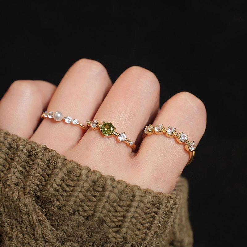 Olive green pearl ring set of three
