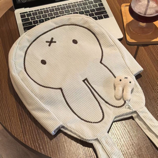 Corduroy Bunny Print Tote Bag | Casual Shoulder Bag for Everyday Use