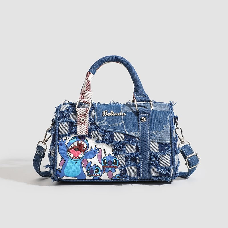Cute Womens Purses and Handbags, Blue Denim Shoulder Bag Cartoon Crossbody Bags With Detachable Strap