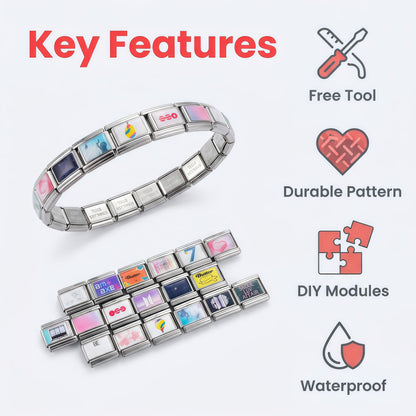 BTS ARMY Italian Charm Bracelet - 18 Pcs Modular Stainless Steel Waterproof Album Laser Wristband for Kpop Concert Outfit & Friendship Gift