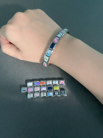 Purple Ocean ARMY Italian Charm Bracelet - 18 Links Stainless Steel K-Pop Jewelry
