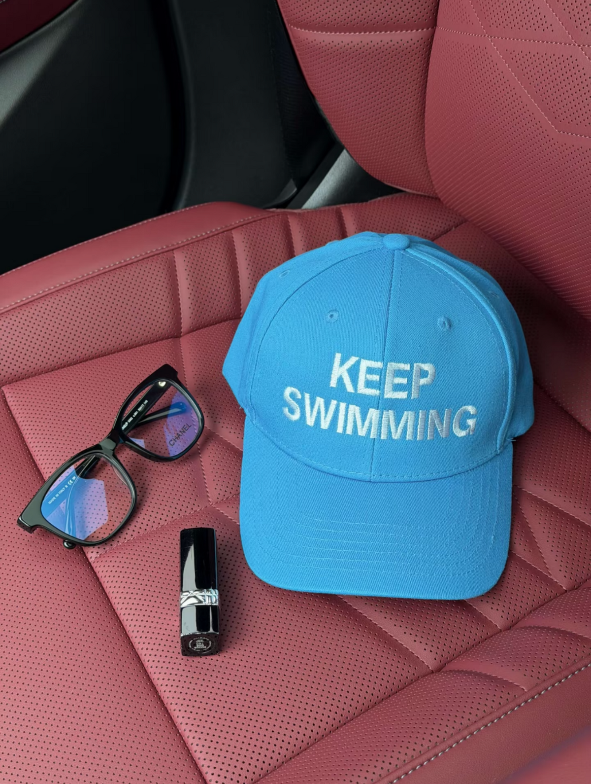 Aesthetic Blue "Keep Swimming" Embroidered Baseball Cap | Fanmade Kpop Adjustable Dad Hat