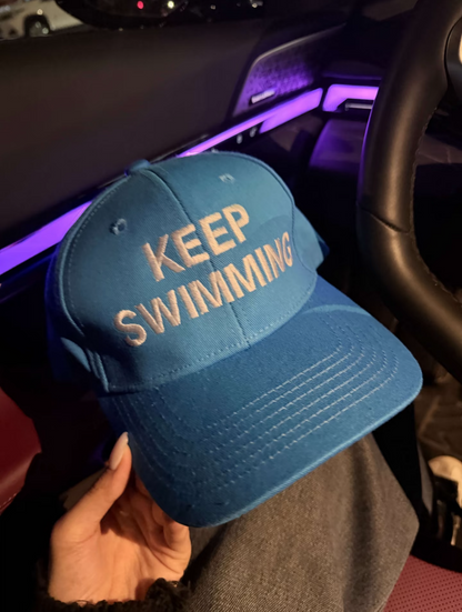 Aesthetic Blue "Keep Swimming" Embroidered Baseball Cap | Fanmade Kpop Adjustable Dad Hat