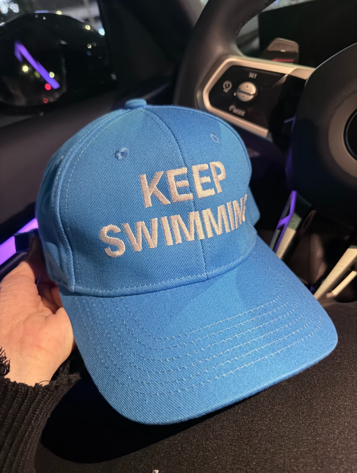 Aesthetic Blue "Keep Swimming" Embroidered Baseball Cap | Fanmade Kpop Adjustable Dad Hat