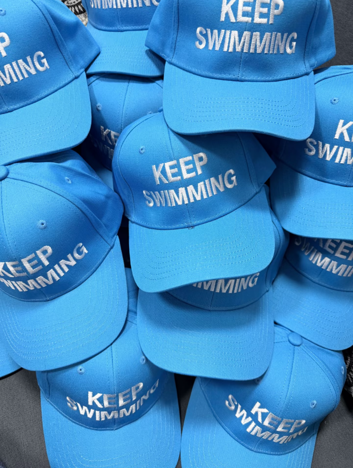 Aesthetic Blue "Keep Swimming" Embroidered Baseball Cap | Fanmade Kpop Adjustable Dad Hat