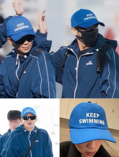 Aesthetic Blue "Keep Swimming" Embroidered Baseball Cap | Fanmade Kpop Adjustable Dad Hat
