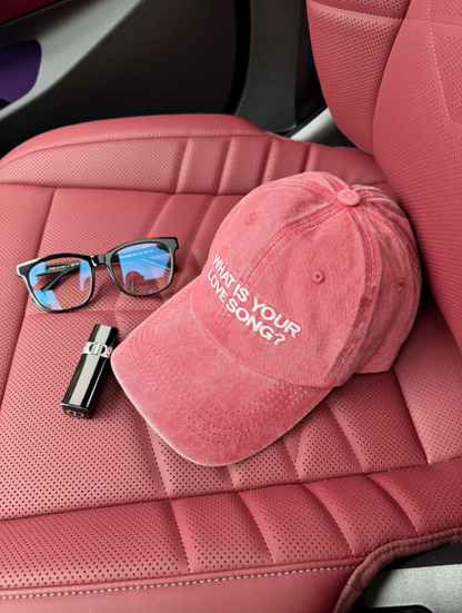 Vintage Washed Cotton Kpop Baseball Cap | Distressed Embroidered Fanmade Dad Hat (Grey / Pink)