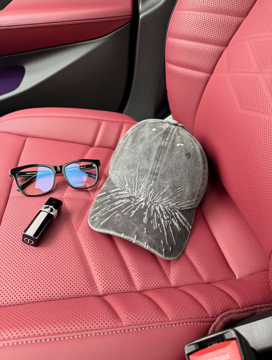 Vintage Washed Cotton Kpop Baseball Cap | Distressed Embroidered Fanmade Dad Hat (Grey / Pink)