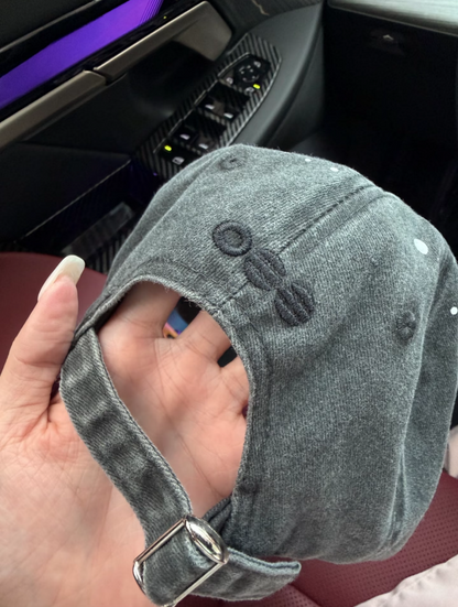Vintage Washed Cotton Kpop Baseball Cap | Distressed Embroidered Fanmade Dad Hat (Grey / Pink)