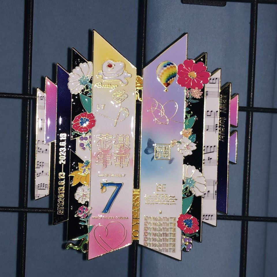 Front View of BTS 10th Anniversary Timeline Logo Enamel Pin