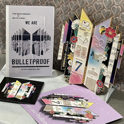 BTS 10th Anniversary Pin Displayed with BTS Proof Album Merch
