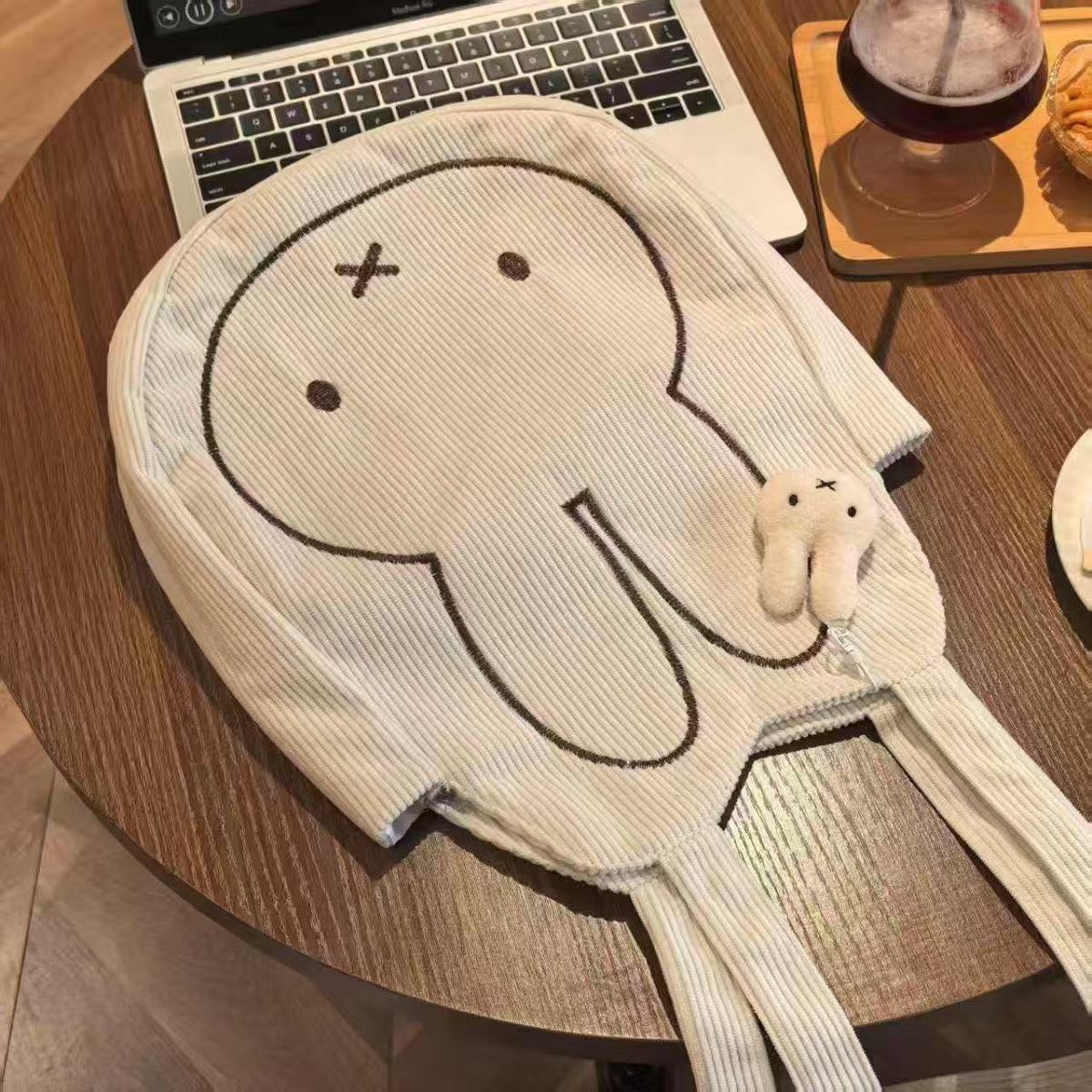 Corduroy Bunny Print Tote Bag | Casual Shoulder Bag for Everyday Use
