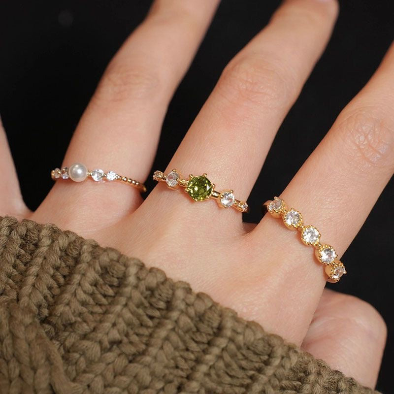 Olive green pearl ring set of three