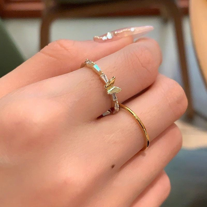 Exquisite butterfly Zircon ring four-piece set