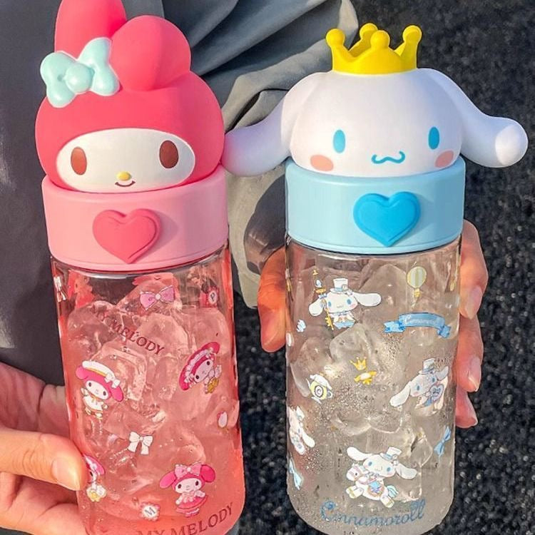 Character 3D Lid Water Bottle | Cute Cartoon Transparent Water Bottle