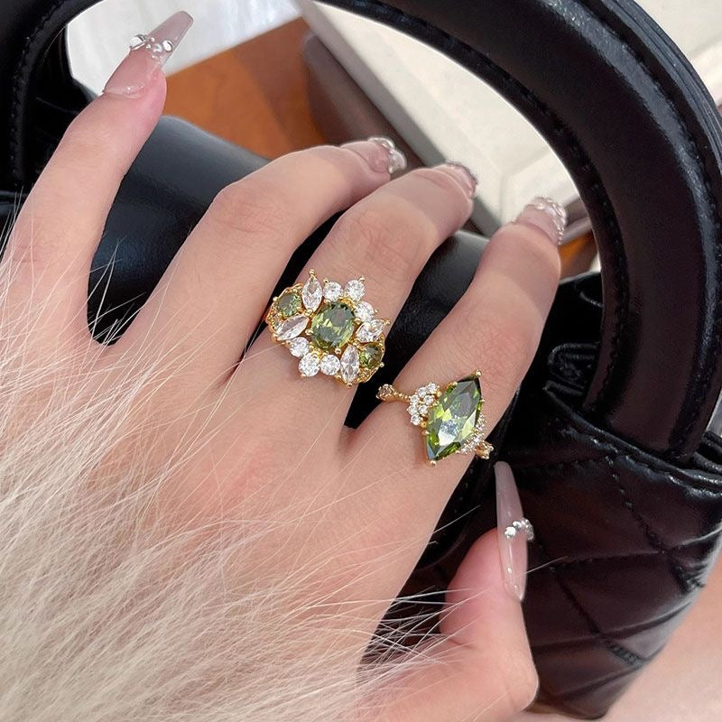 Olive green ring set of two
