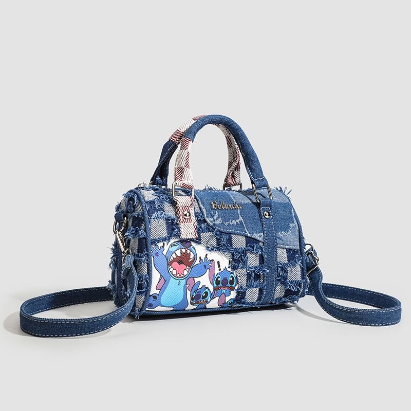 Cute Womens Purses and Handbags, Blue Denim Shoulder Bag Cartoon Crossbody Bags With Detachable Strap