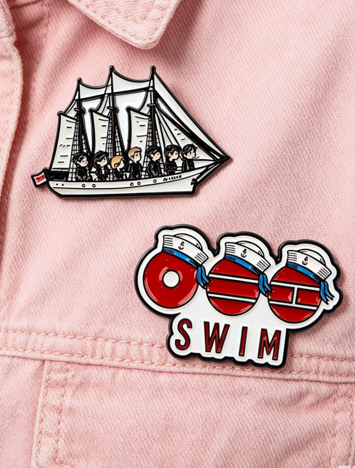 Kpop Merch ARIRANG 'SWIM' Enamel Pins | OT7 Sailboat & Sailor Logo Pin | Fanmade Kpop Gift & Accessory for ARMY