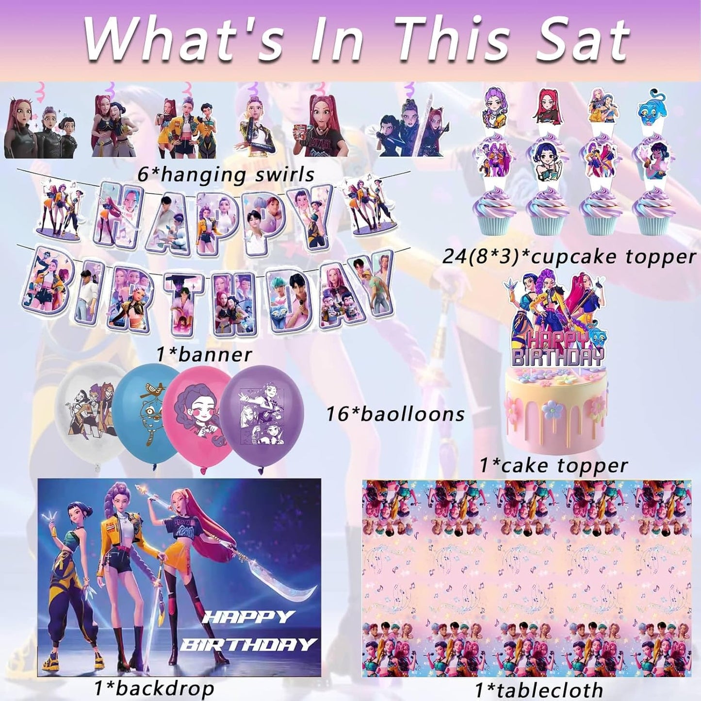 For Kpop Demon Hunters Party Supplies for Boys Girls Hunters Theme Party