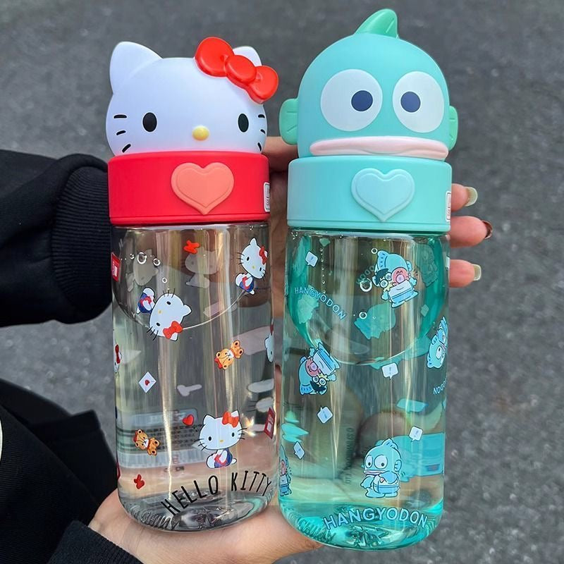 Character 3D Lid Water Bottle | Cute Cartoon Transparent Water Bottle