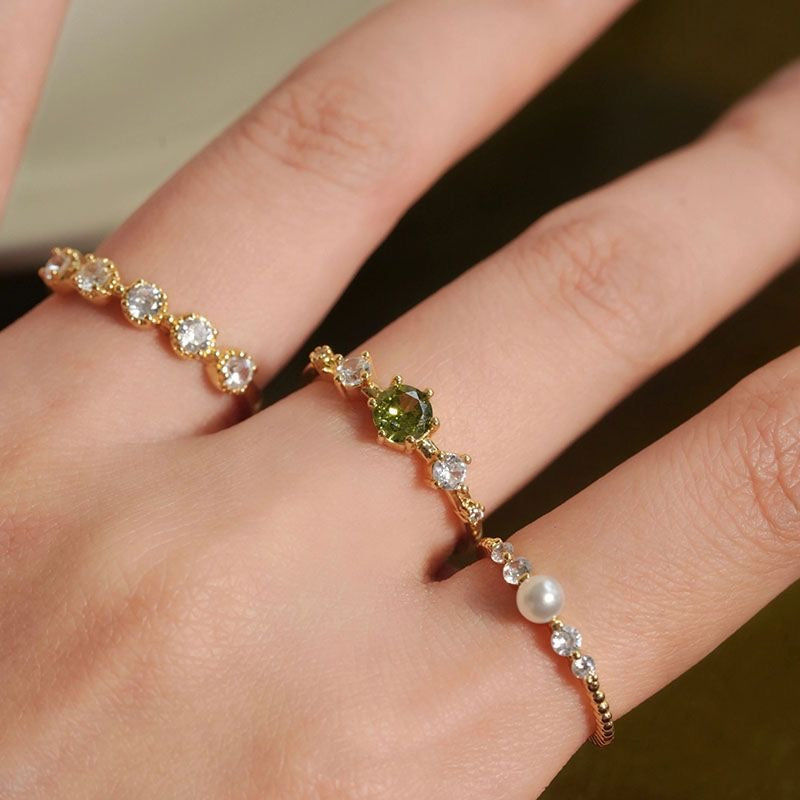 Olive green pearl ring set of three