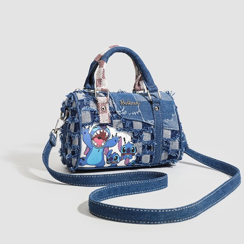 Cute Womens Purses and Handbags, Blue Denim Shoulder Bag Cartoon Crossbody Bags With Detachable Strap